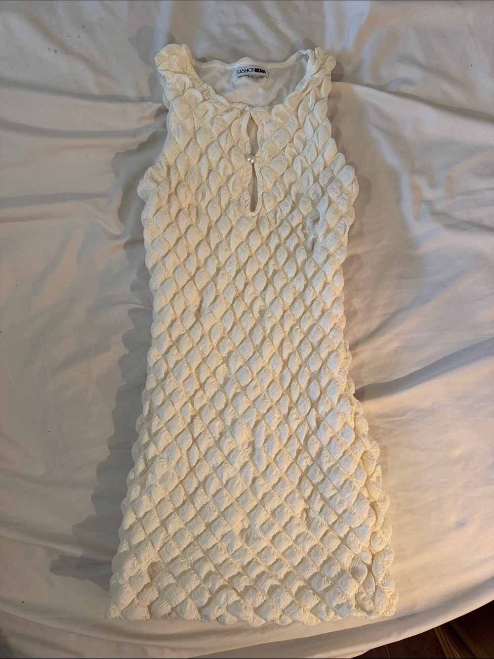 Fashion Nova Cream Scalloped Textured Mini Dress